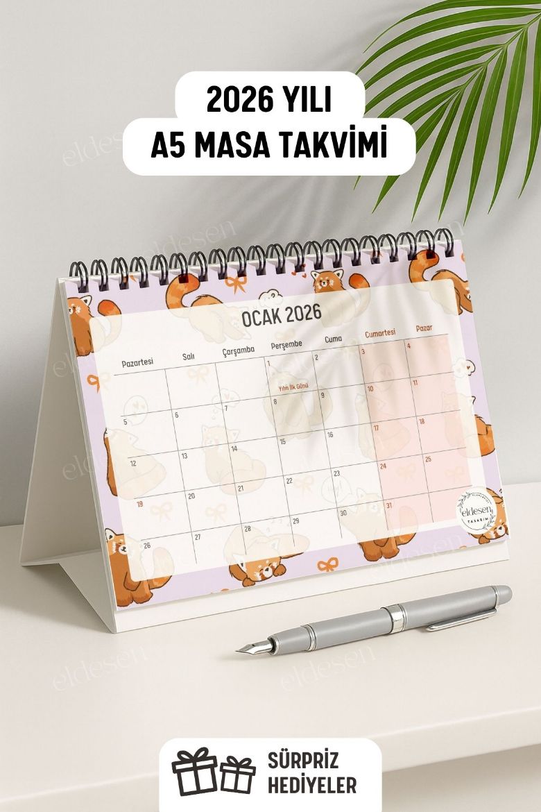 Kırmızı Ayı 2026 Yılı Aylık Masa Takvimi Spiralli A5 resmi