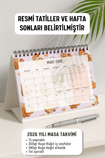 Kırmızı Ayı 2026 Yılı Aylık Masa Takvimi Spiralli A5 resmi