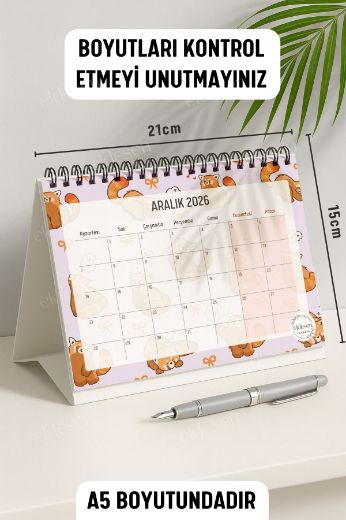 Kırmızı Ayı 2026 Yılı Aylık Masa Takvimi Spiralli A5 resmi