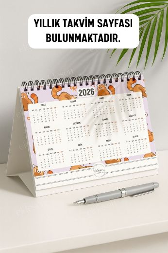 Kırmızı Ayı 2026 Yılı Aylık Masa Takvimi Spiralli A5 resmi