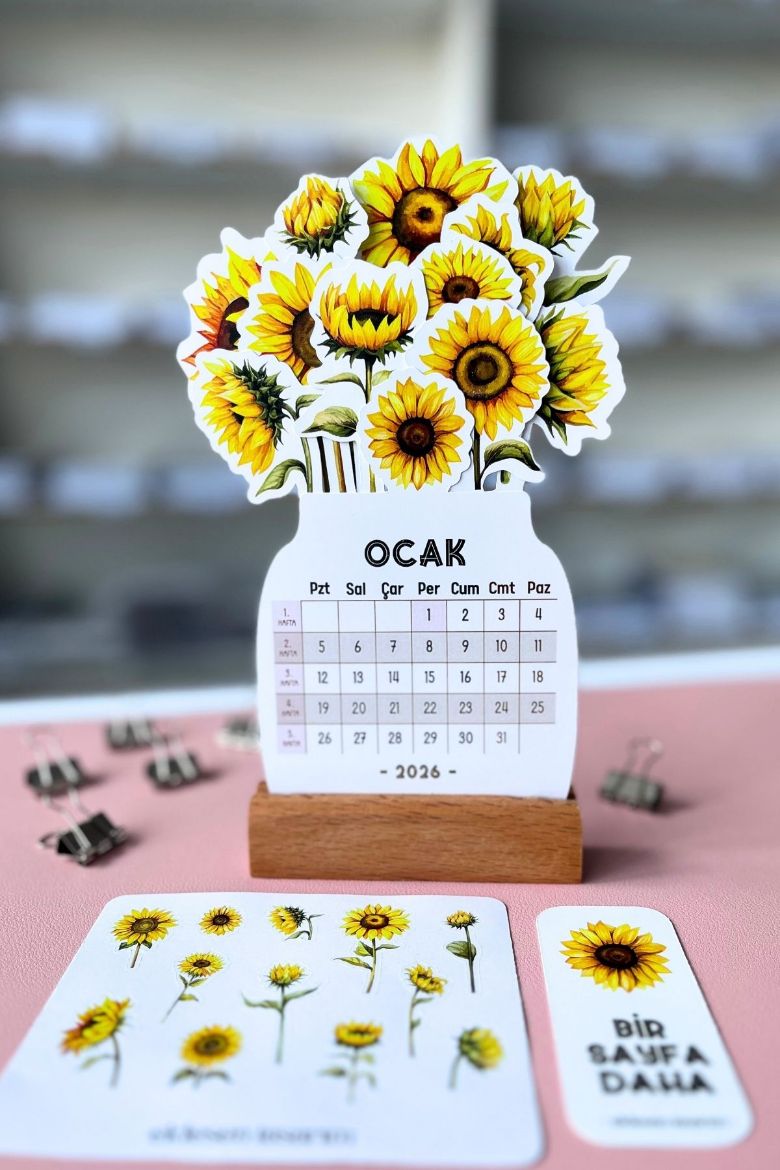 Ayçiçek 2026 Kayın Ağacı Standlı Masaüstü Takvim resmi