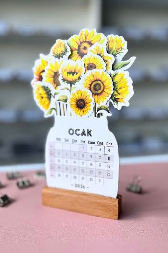 Ayçiçek 2026 Kayın Ağacı Standlı Masaüstü Takvim resmi