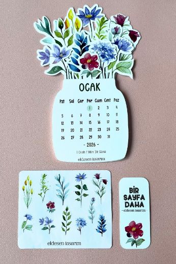 Çiçekli 2026 Kayın Ağacı Standlı Masaüstü Takvim resmi