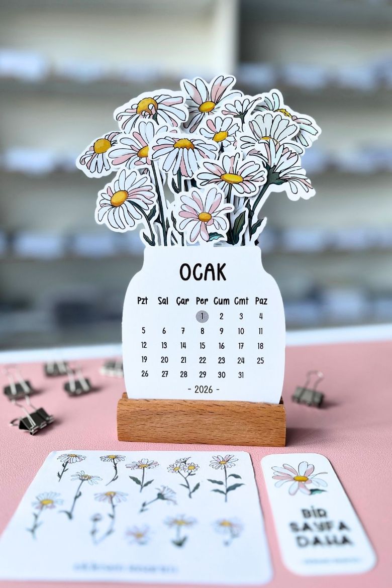Papatya 2026 Kayın Ağacı Standlı Masaüstü Takvim resmi