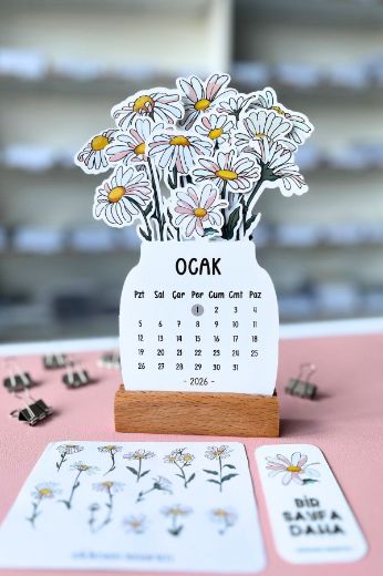Papatya 2026 Kayın Ağacı Standlı Masaüstü Takvim resmi