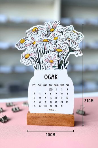 Papatya 2026 Kayın Ağacı Standlı Masaüstü Takvim resmi