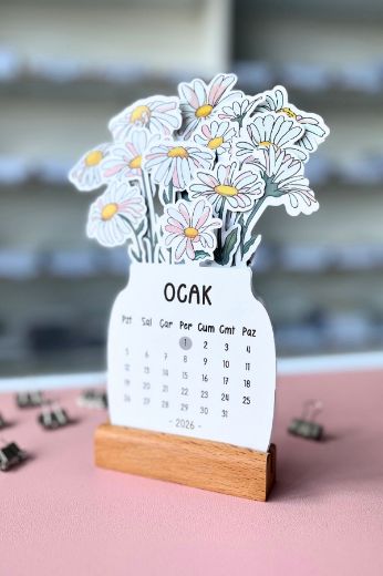 Papatya 2026 Kayın Ağacı Standlı Masaüstü Takvim resmi