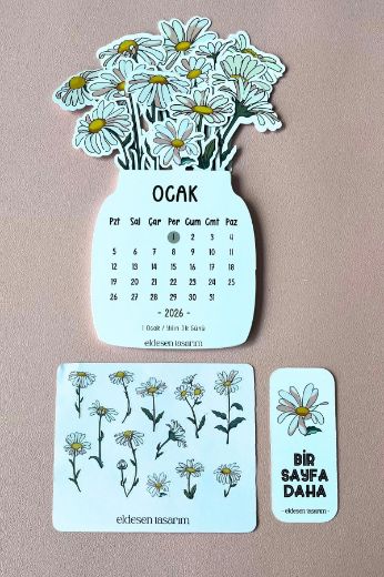 Papatya 2026 Kayın Ağacı Standlı Masaüstü Takvim resmi