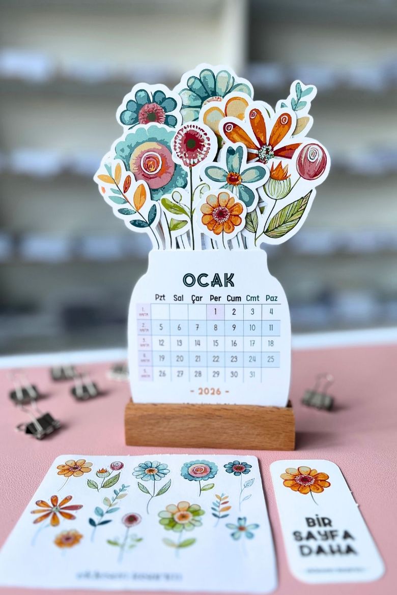 Soft Çiçek 2026 Kayın Ağacı Standlı Masaüstü Takvim resmi