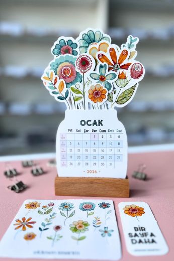 Soft Çiçek 2026 Kayın Ağacı Standlı Masaüstü Takvim resmi