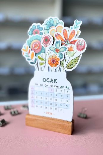 Soft Çiçek 2026 Kayın Ağacı Standlı Masaüstü Takvim resmi