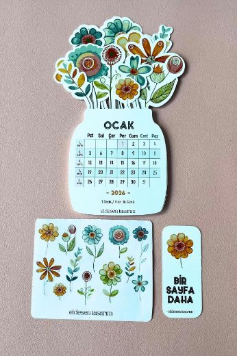 Soft Çiçek 2026 Kayın Ağacı Standlı Masaüstü Takvim resmi