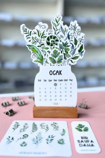 Yapraklı 2026 Kayın Ağacı Standlı Masaüstü Takvim resmi