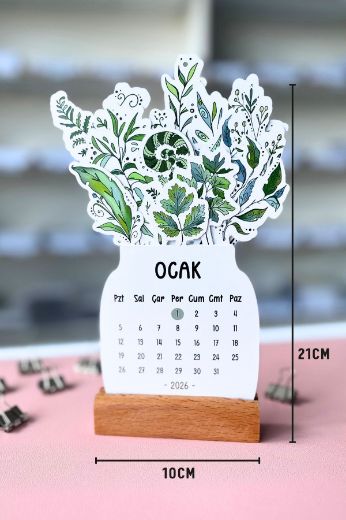 Yapraklı 2026 Kayın Ağacı Standlı Masaüstü Takvim resmi