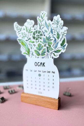 Yapraklı 2026 Kayın Ağacı Standlı Masaüstü Takvim resmi