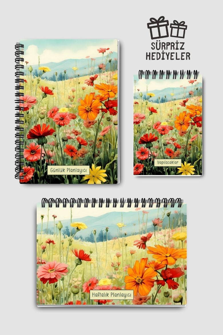 Açık Çiçekli 3'lü Planlama Seti resmi