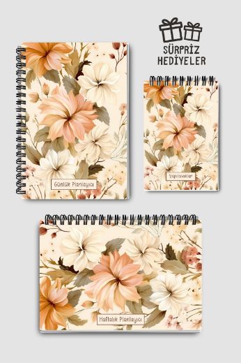 Bej Çiçek 3'lü Planlama Seti resmi