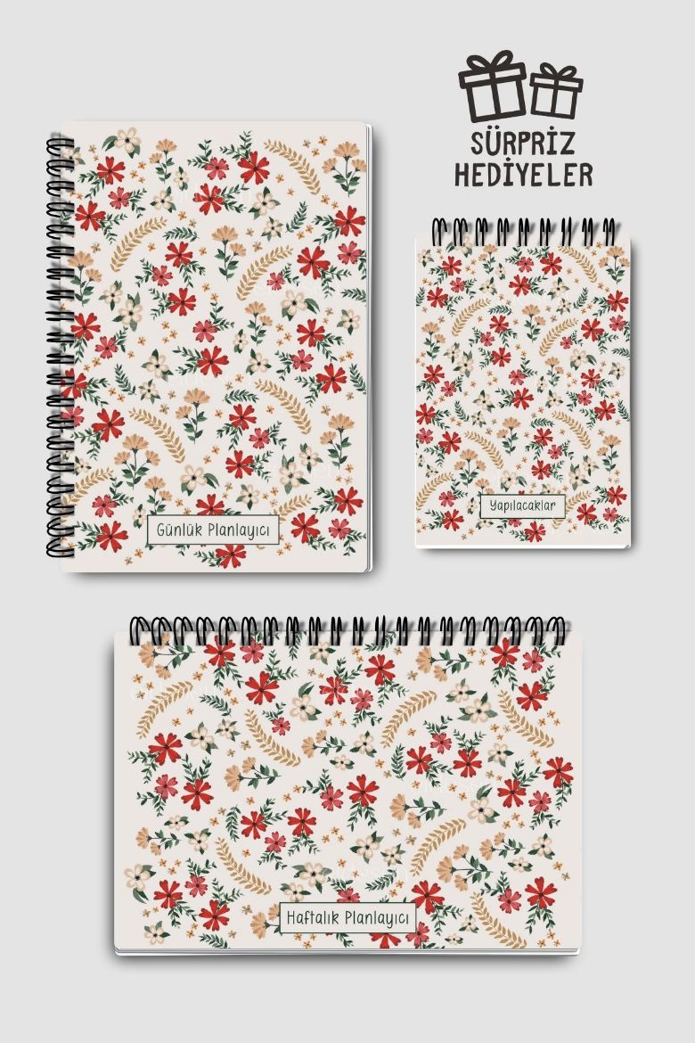 Kırmızı Çiçekli 3'lü Planlama Seti resmi