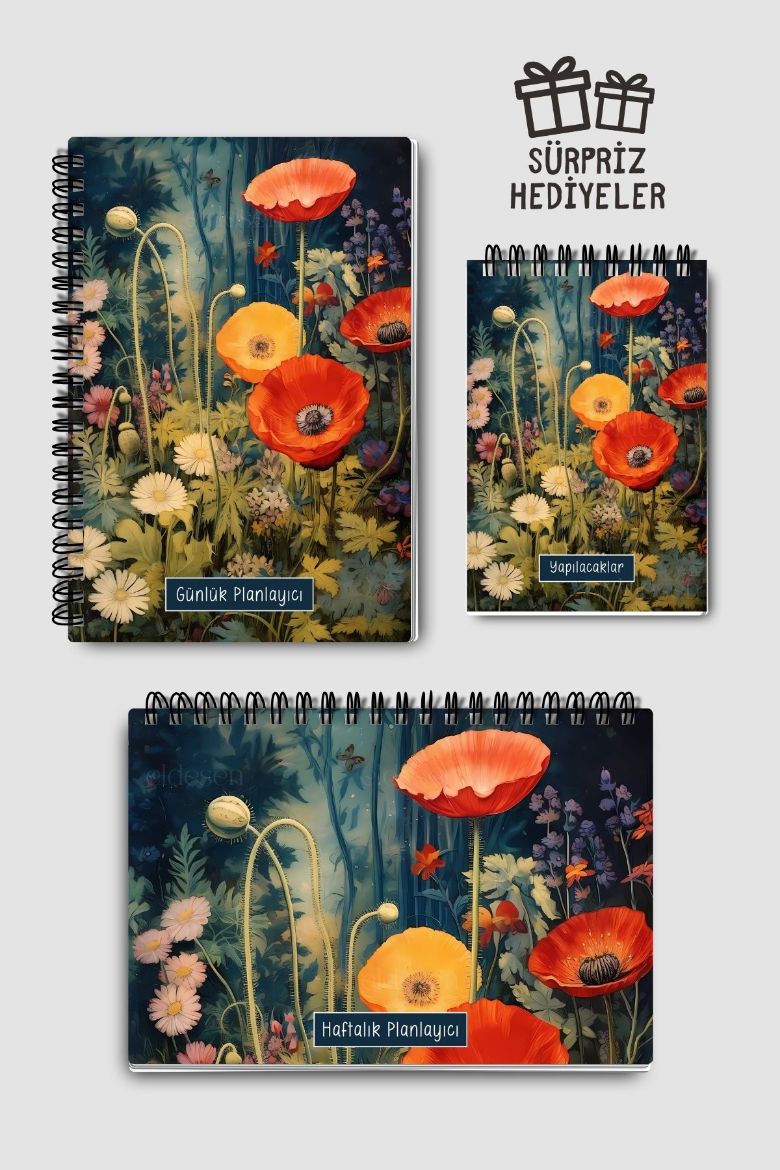 Koyu Çiçekli 3'lü Planlama Seti resmi