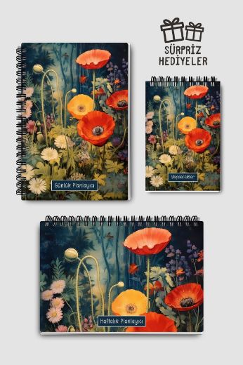 Koyu Çiçekli 3'lü Planlama Seti resmi