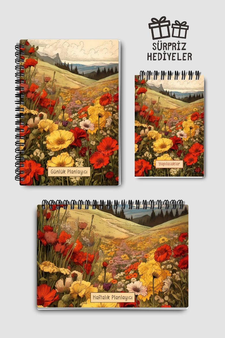 Sarı Çiçekli 3'lü Planlama Seti resmi