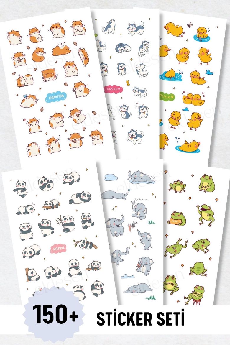 Hayvanlar 6'lı Sticker Seti resmi