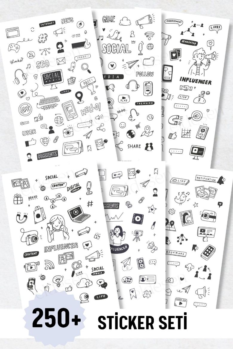 Sosyal Medya 6'lı Sticker Seti resmi