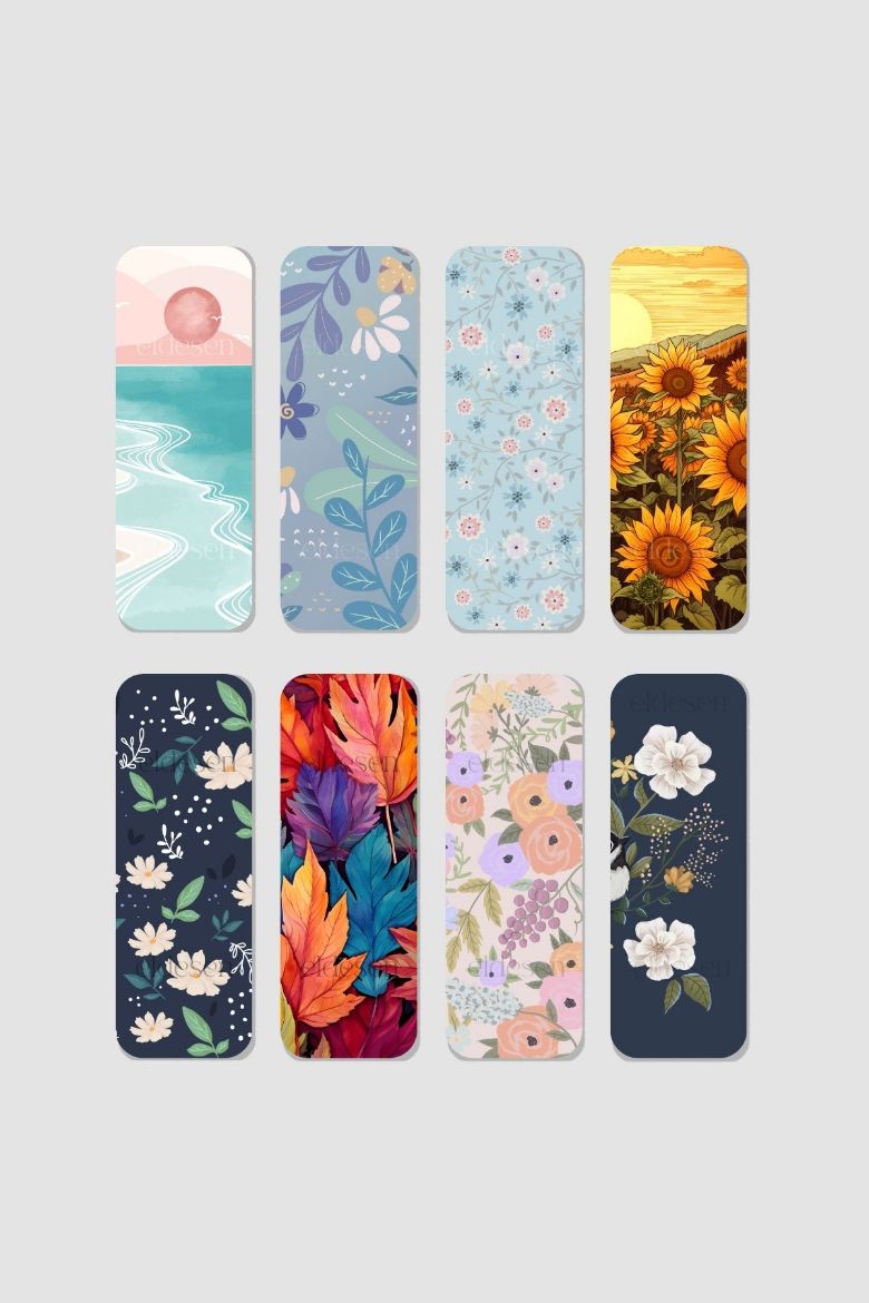 Çiçek Temalı Kitap Ayracı Seti, 5.2 x 14.8 cm İnce resmi