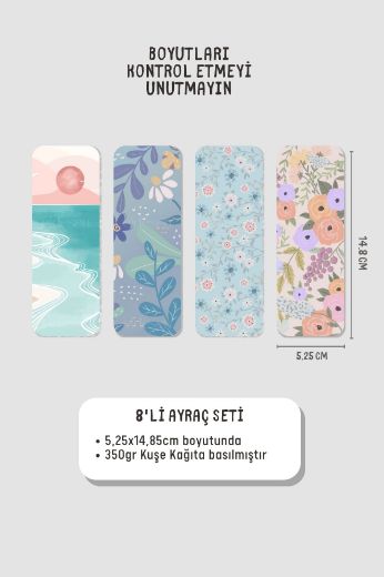 Çiçek Temalı Kitap Ayracı Seti, 5.2 x 14.8 cm İnce resmi