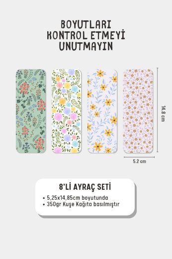 Çiçek Temalı Kitap Ayracı Seti, 5.2 x 14.8 cm İnce resmi