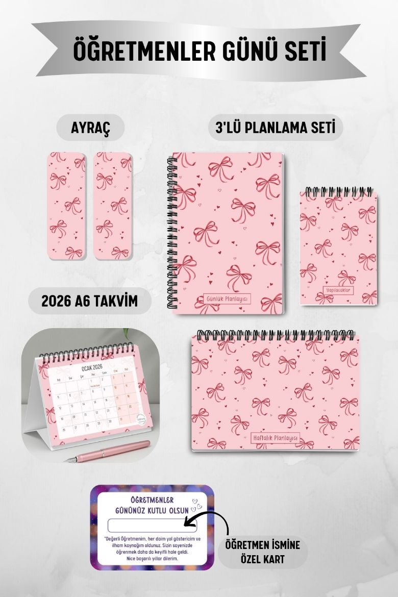 Pembe Fiyonk 3'lü Planlama Seti ve A6 Takvim / Öğretmenler Günü resmi