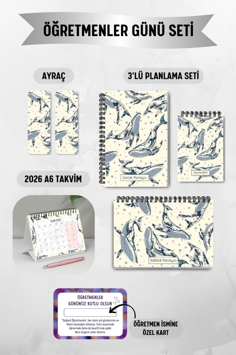 Balinalar 3'lü Planlama Seti ve A6 Takvim / Öğretmenler Günü resmi