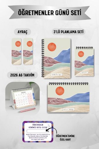 Kahve Rengi Boho 3'lü Planlama Seti ve A6 Takvim / Öğretmenler Günü resmi