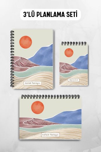Kahve Rengi Boho 3'lü Planlama Seti ve A6 Takvim / Öğretmenler Günü resmi