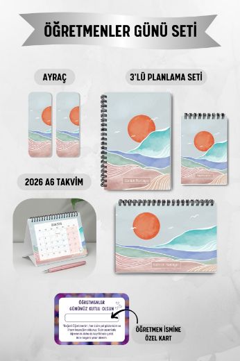 Mavi Boho 3'lü Planlama Seti ve A6 Takvim / Öğretmenler Günü resmi