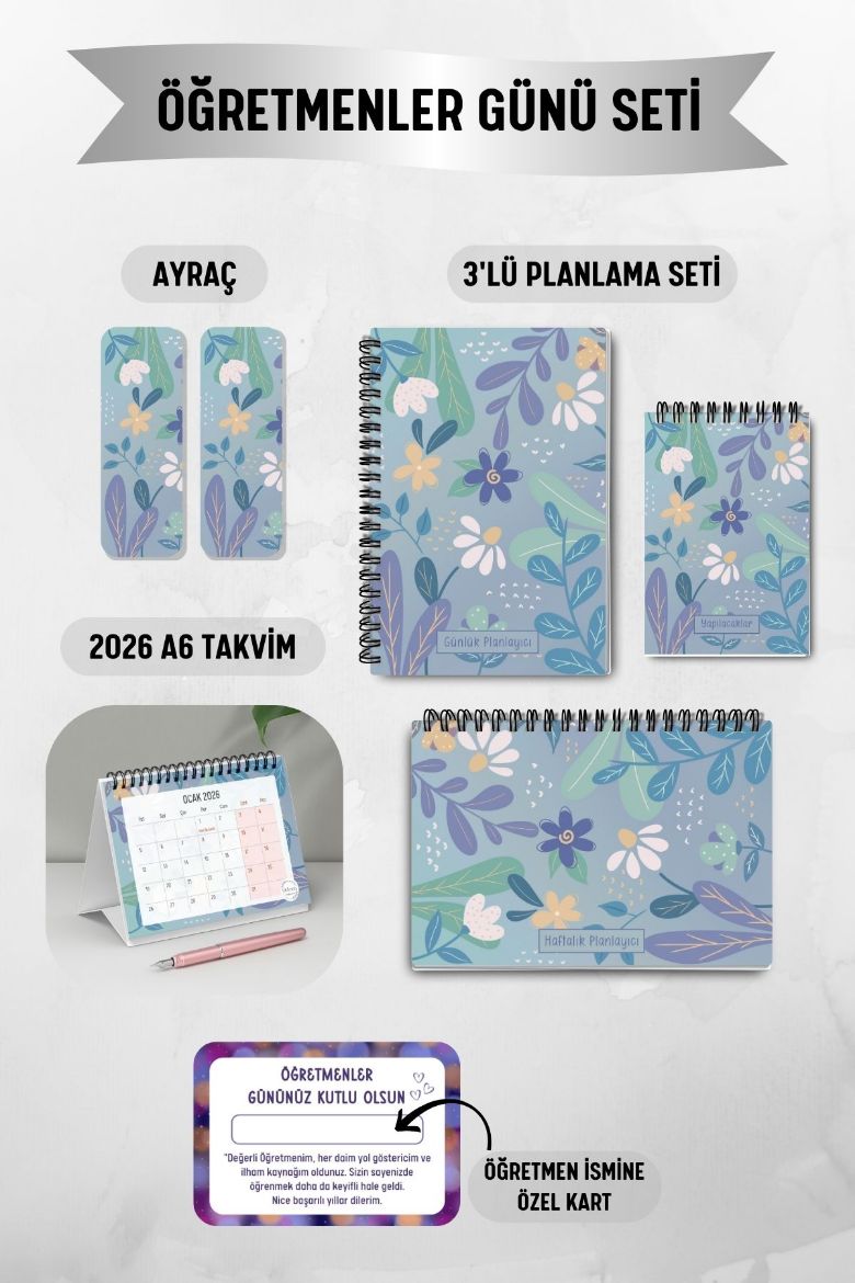 Mavi Papatya 3'lü Planlama Seti ve A6 Takvim / Öğretmenler Günü resmi