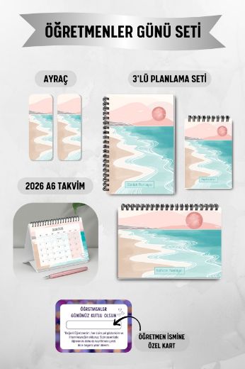 Pembe Boho 3'lü Planlama Seti ve A6 Takvim / Öğretmenler Günü resmi