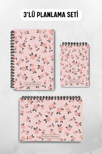 Pembe Çiçek 3'lü Planlama Seti ve A6 Takvim / Öğretmenler Günü resmi