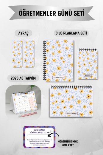 Sarı Papatya 3'lü Planlama Seti ve A6 Takvim / Öğretmenler Günü resmi