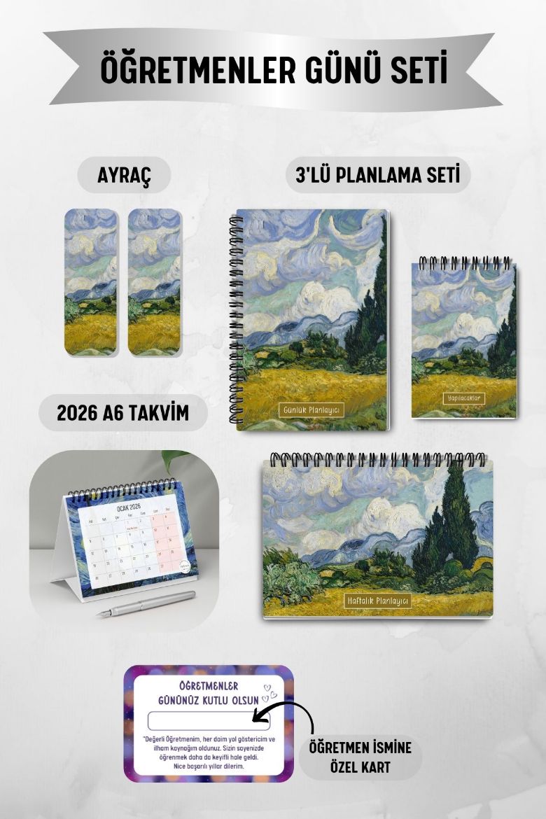 Selvi Ağacı 3'lü Planlama Seti ve A6 Takvim / Öğretmenler Günü resmi