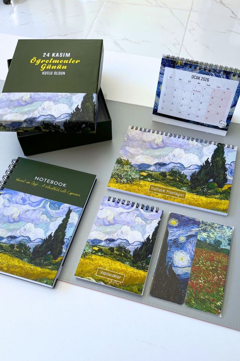 Van Gogh  Selvi Ağaçlı Buğday Kutulu Tarlası Öğretmenler Günü Seti resmi