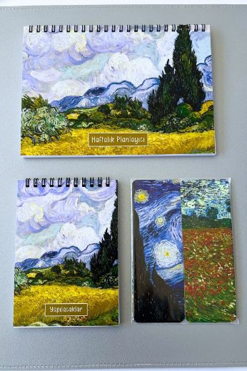 Van Gogh  Selvi Ağaçlı Buğday Kutulu Tarlası Öğretmenler Günü Seti resmi