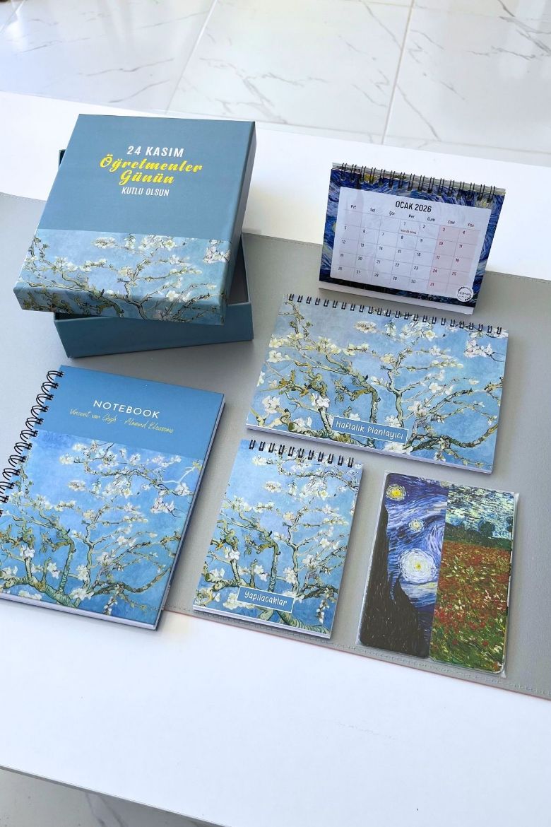Van Gogh Çiçek Açan Badem Ağacı Kutulu Öğretmenler Günü Seti resmi