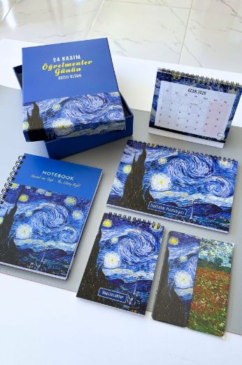 Van Gogh Yıldızlı Bir Gece Kutulu Öğretmenler Günü Seti resmi