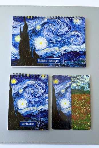 Van Gogh Yıldızlı Bir Gece Kutulu Öğretmenler Günü Seti resmi