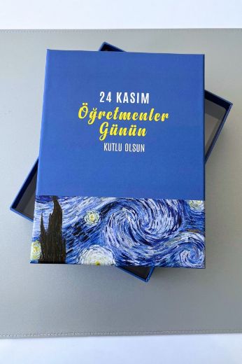 Van Gogh Yıldızlı Bir Gece Kutulu Öğretmenler Günü Seti resmi