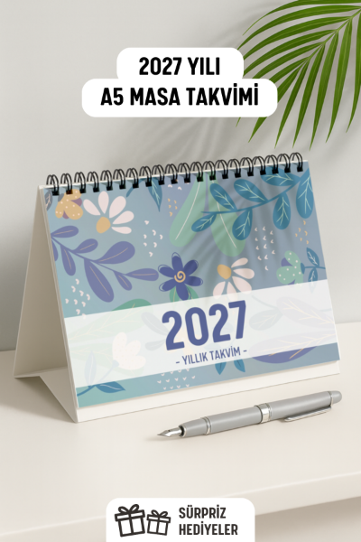 Mavi Papatya 2027 Yılı Aylık Masa Takvimi Spiralli A5 resmi