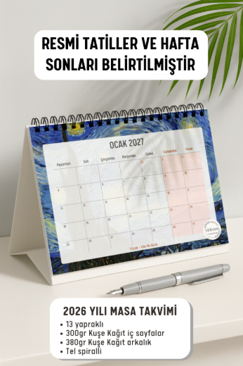 Van Gogh 2027 Yılı Aylık Masa Takvimi Spiralli A5 resmi