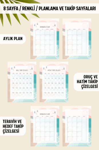 Pembe Boho Ramazan Ajandası, Oruç, Hatim, Teravih, Günlük ve Aylık Planlayıcı resmi