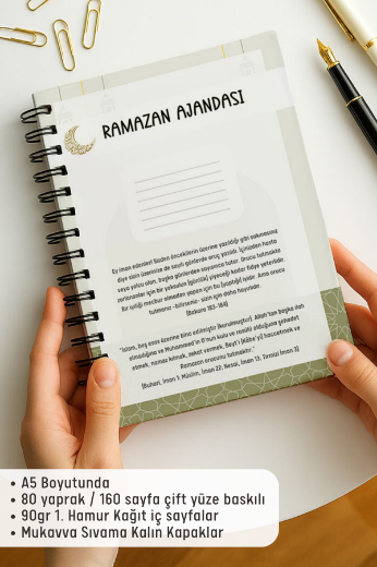 Yeşil Desenli Ramazan Ajandası, Oruç, Hatim, Teravih, Günlük ve Aylık Planlayıcı resmi